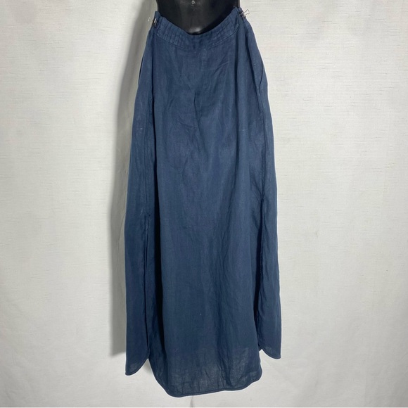 Massimo Dutti New Skirt Womens Sz M Navy Blue Linen Side Slits - Picture 6 of 12